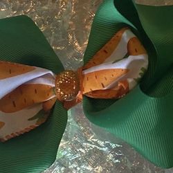 “Hair Bow Green & Carrots “ Homemade 