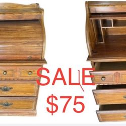 Antique small roll top secretary desk & dresser : 20 1/2 deep x 28W x 45 1/2H. 
