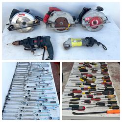 Tools , Wrenches , Screw Drivers , Saw , Hammer Drill, Grinder “ mixed Tool Lot “ 