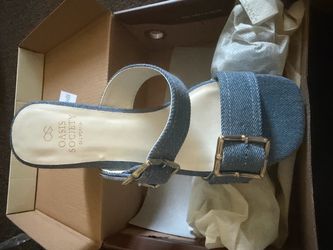 Oasis Society Denim Buckle Slide Sandals
