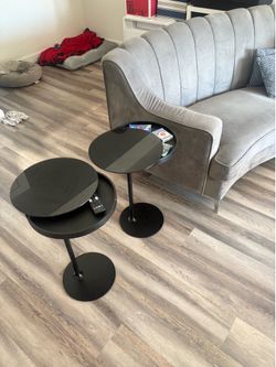 2 Side Tables Glass opening w/ metal base