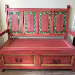 Colorful Rustic Mexican Bench
