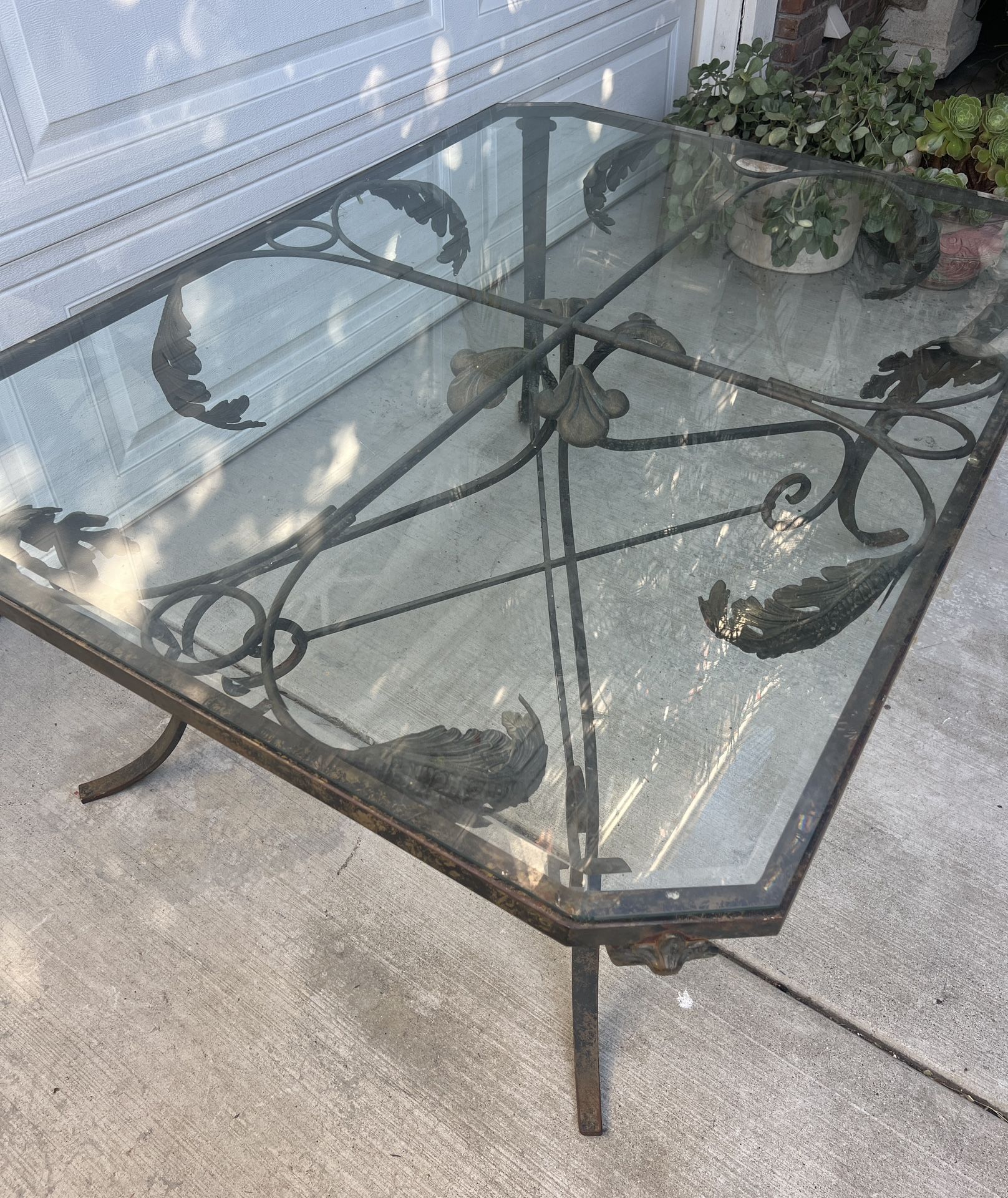 Vintage Bronze Iron and Glass Table