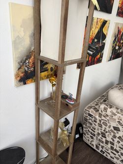 Grand Luminaire Elegance Shelf Gray Wood Floor Lamp