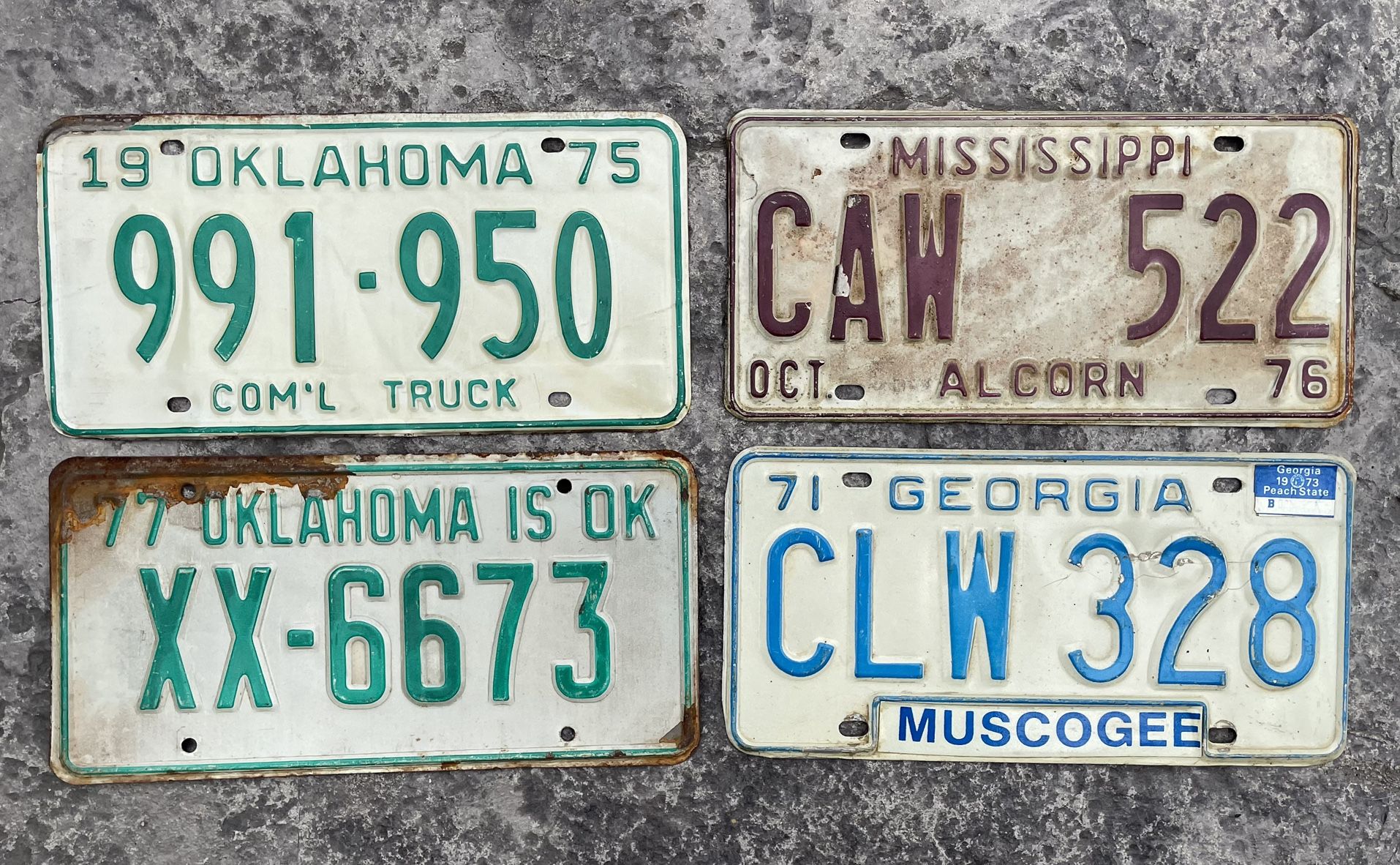 Vintage 1970s Lot United States License Plates Georgia~Oklahoma~Mississippi