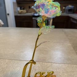 Galaxy Gold Rose with “Love” Stand – Holographic 24K Foil Rose Gift
