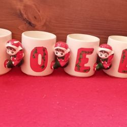 Vintage NOEL, Figural Pixie Elf Handled Mugs