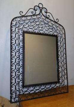Vintage Large Wrought Iron Scroll Mirror