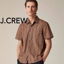 (NEW) MEN’S J.CREW SHORT SLEEVE SECRET WASH COTTON POPLIN CAMP-COLLAR SHIRT - SIZE: LARGE (MSRP: $98) 