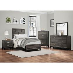 Brand New Gray Twin Bedframe + Dresser + Mirror + Nightstand 4PCs Set