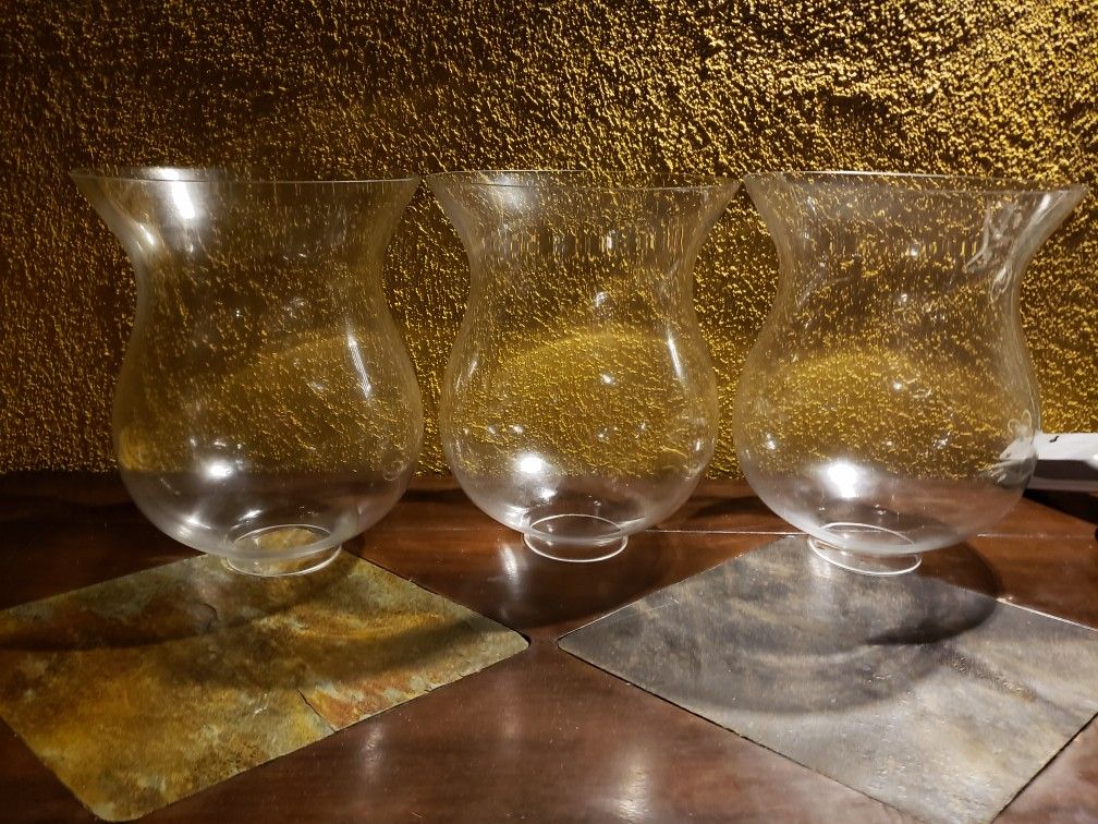 ~10.5" tall glass vases/candle cover (open both sides) 3 available, $5 each 