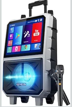 15.6" Full HD Touch Screen Karaoke Machine for Adults, Lyrics Display, Smart Karaoke System, WiFi YouTube Video Playback, 2 Wireless Mics, Portable Bl