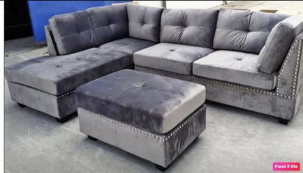 Brand New Grey Sectional with Ottoman