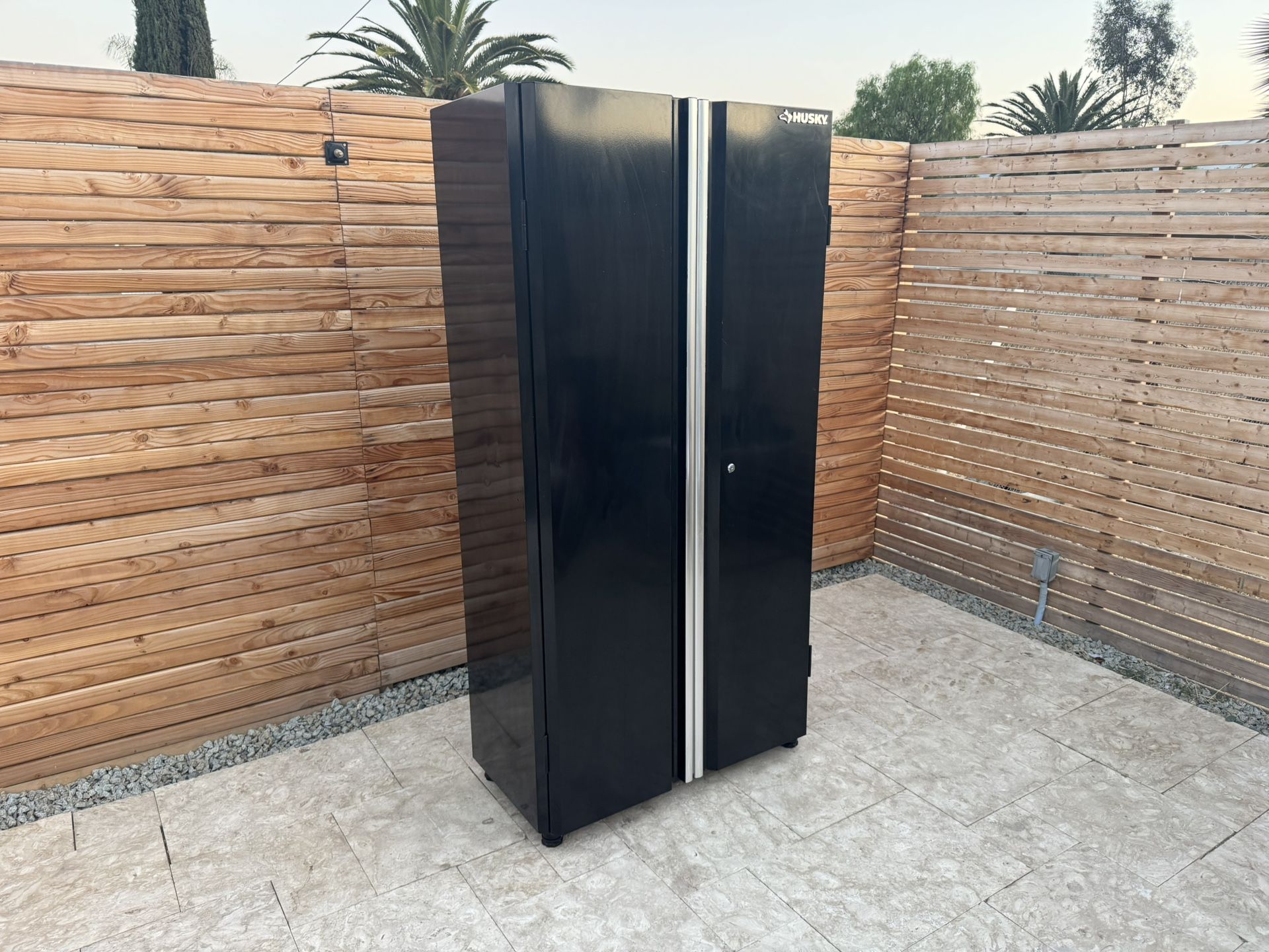 🛠️ Husky 73” Steel Garage Cabinet – Black Gloss, 3 Shelves – Magnetic Doors (No Key)