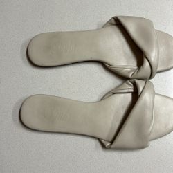 Cream Crisscross Sandals with Flat Sole