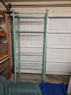 Metal and glass 5 shelf shelving unit