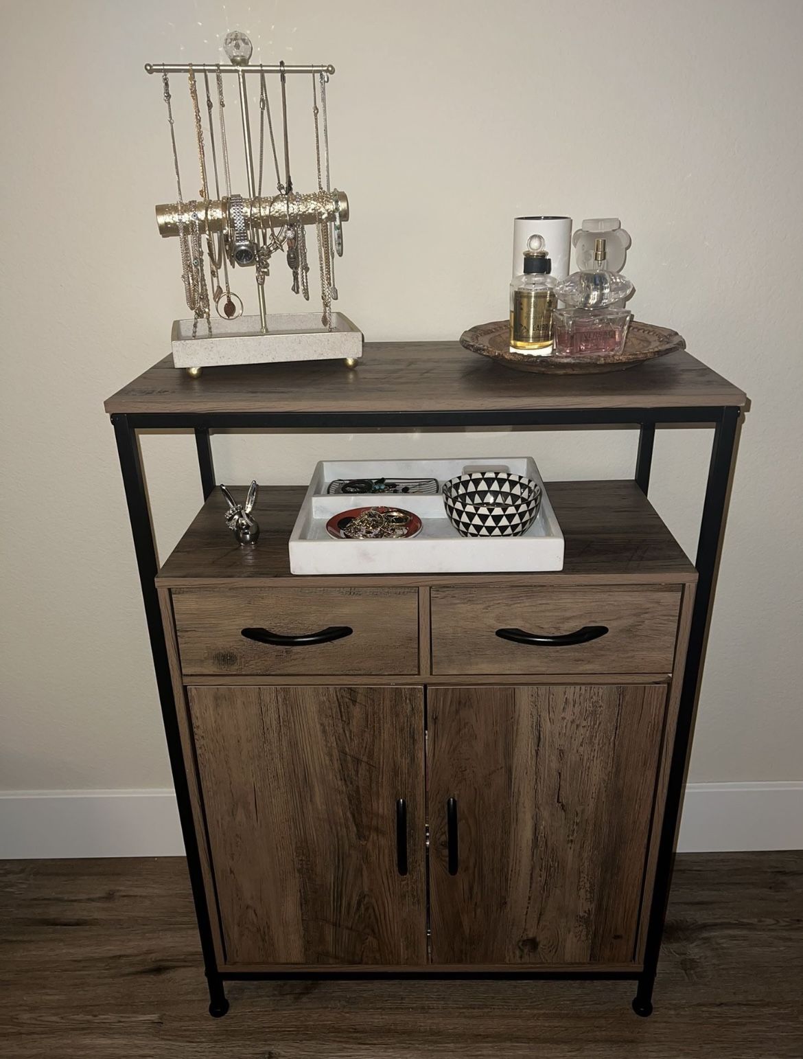 2-door 2-drawer accent cabinet with partition shelf inside