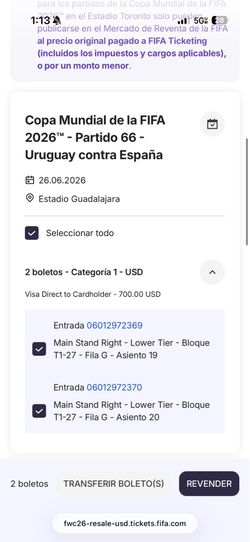 Uruguay Spain World Cup tickets match 66