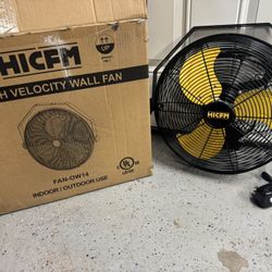 New In Box HICFM 14” High Velocity Wall Fan Indoor/Outdoor . You Must Pickup