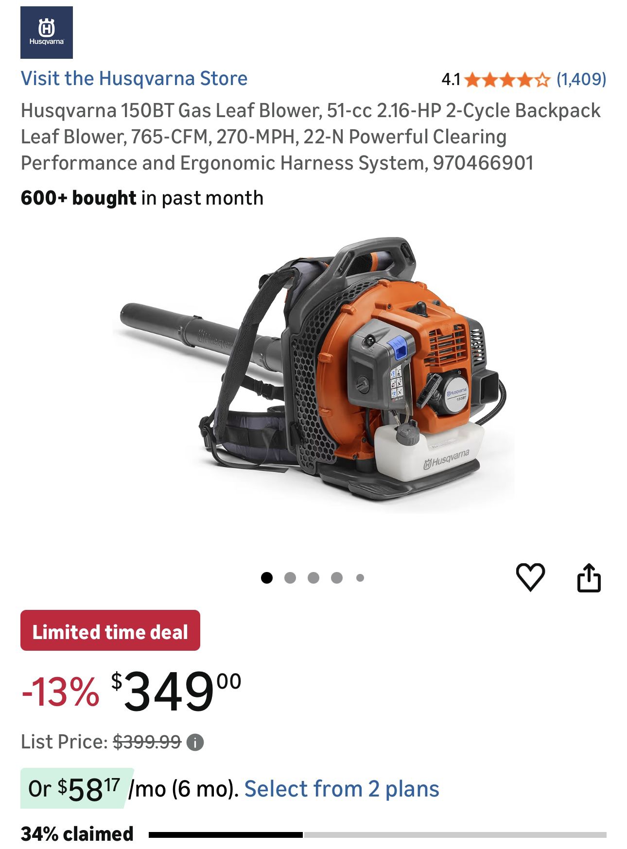Husquvarna Gas Powered Backpack Leaf Blower new 765CFM