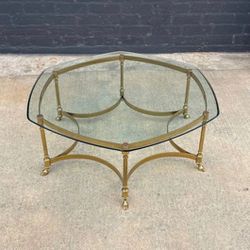 Vintage Italian Brass & Glass Coffee Table with Hoof Feet, c.1960’s - Delivery Available