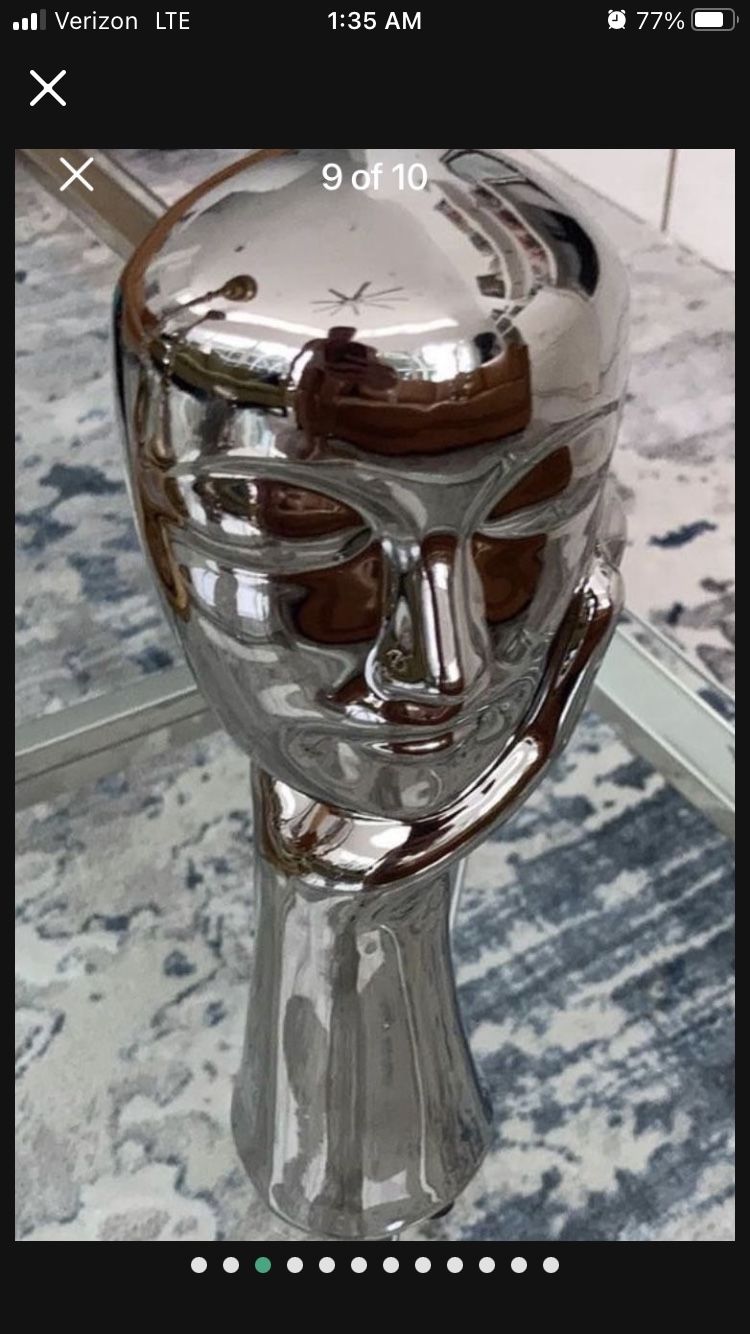 NEW! 25 Each Art Deco MCM Look Head On Hand Statue. Ceramic Black Or