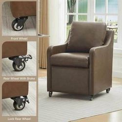 SALE! New Single Dark Brown PU Leather Accent Chair with Casters