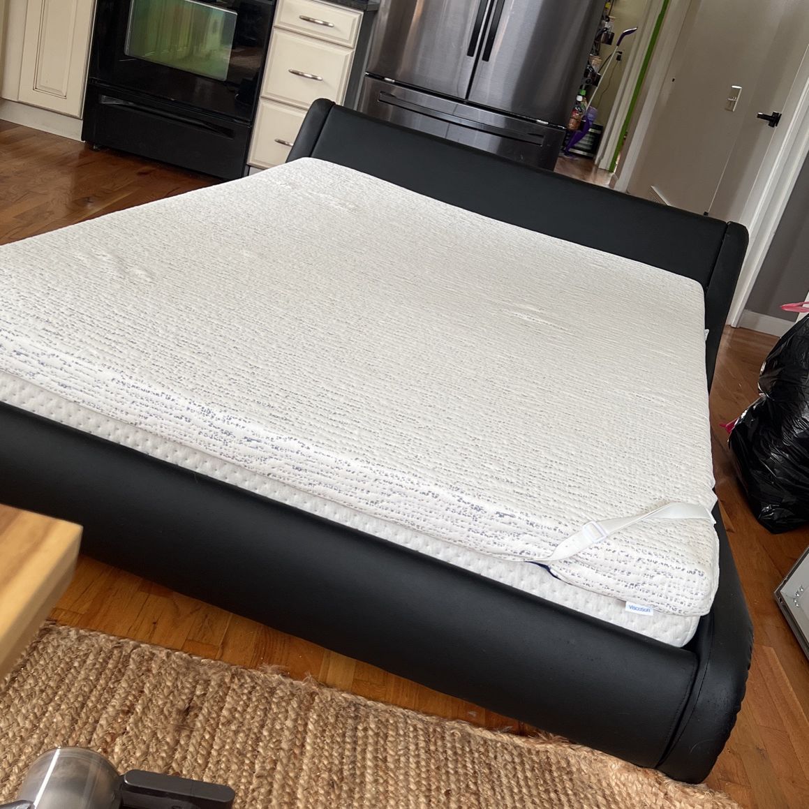 Sleep Number Full Size Mattress, Pad, And Black Leather Bed Frame