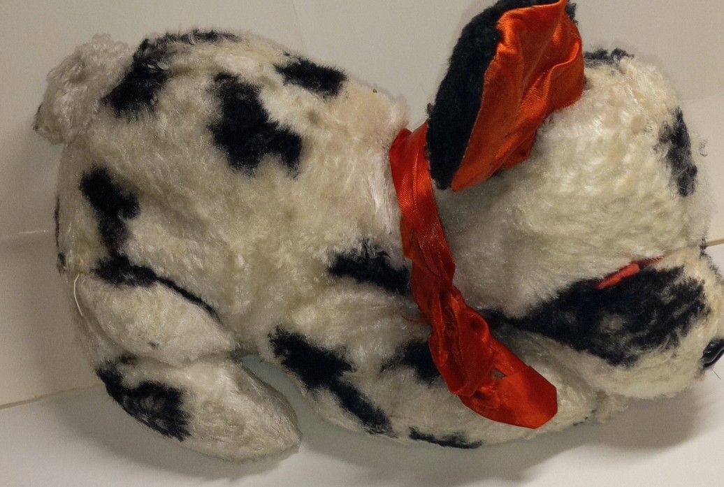 1950s Sleeping Dalmatian Plush Carnival Toy Prize Novelty Wired Red Satin Ears