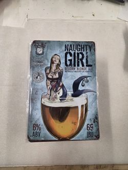 Naughty Blonde Mermaid Ale Beer Ad Metal Sign 