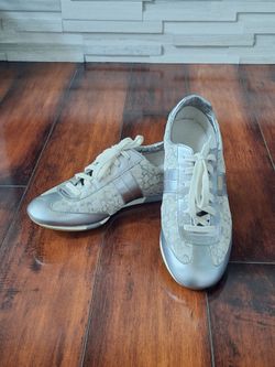 Coach Joss Signature Metallic Silver Sneakers Women’s Size 8.5 Y2K Monogram Shoes