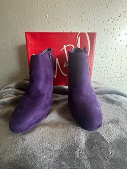 Purple Suede Ankle Boots with Side Zipper