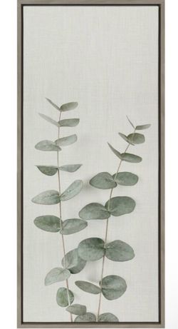 Kate and Laurel Sylvie Minimalist Eucalyptus Framed Linen Textured Canvas Wall Art, 18x40