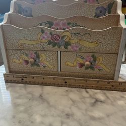 Shabby Chic Floral Organizer — 3 Slots + 2 Drawers