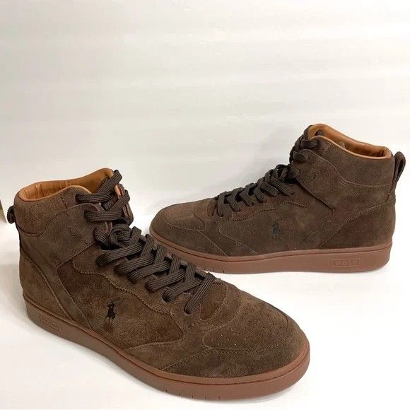 POLO RALPH LAUREN COURT SUEDE HIGH-TOP BROWN SNEAKERS SIZE 13