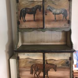 Handmade 2 Piece Wooden Cabinet Hand Painted