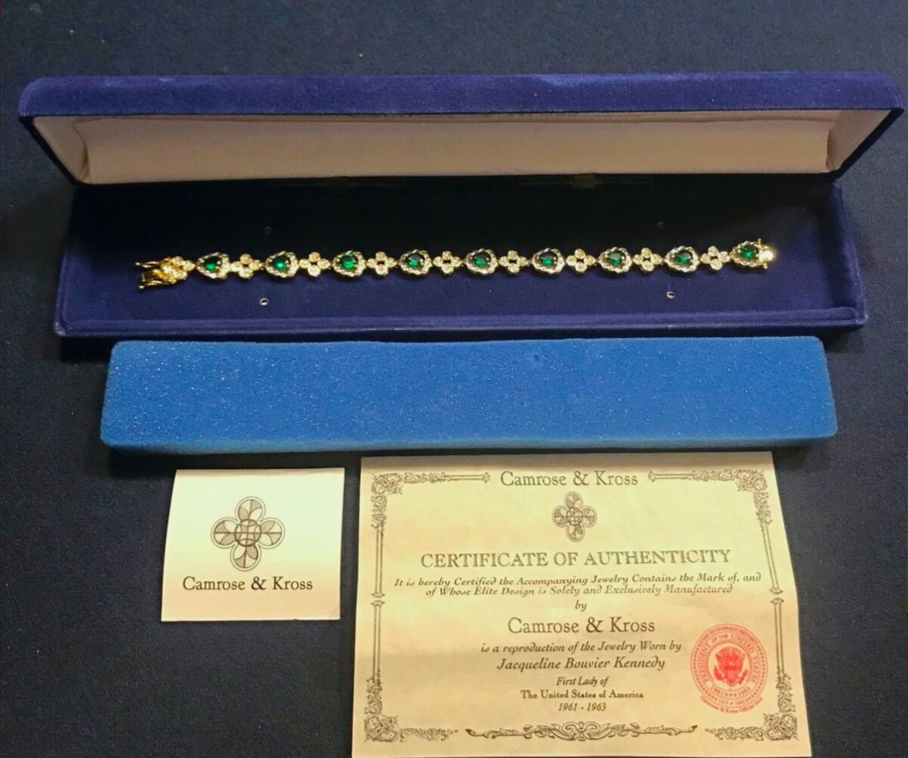 CAMROSE AND KROSS Jacqueline Kennedy   Emerald Bracelet NEW In box 