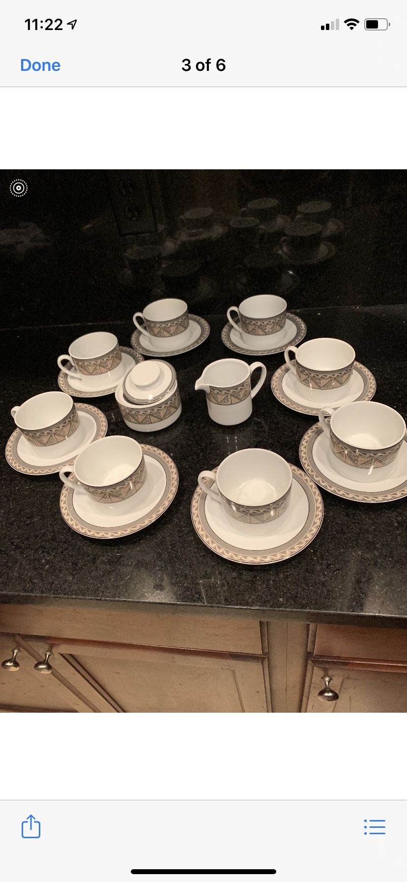 Cream, sugar, cup, saucer set. Best reasonable offer accepted.