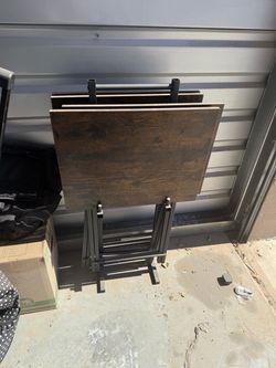 3 shelves, a rolling bar, and 4 tray tables