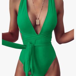 Sexy Tie Criss Cross Plunge One Piece Swimsuit High Cut Brazilian Bathing Suit