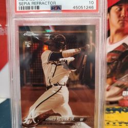 2018 Topps Chrome Ronald Acuna Rookie Sepia Refractor Short Print PSA 10 Baseball Card Rookie 
