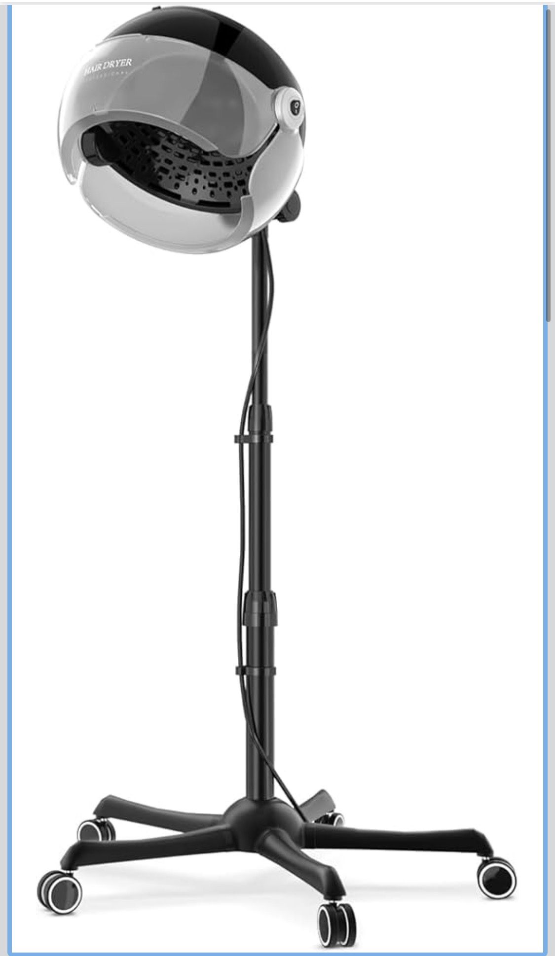 SalonDepot Professional Ionic Hooded Hair Dryer, 1875W Height Adjustable with Bonnet 3 Temperature Settings, Rolling Wheels for Salon, Spa and Home Us