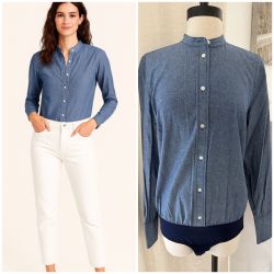J. Crew NWT Chambray Denim Button Down Bodysuit Shirt Size 10