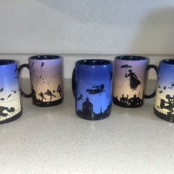 5 Disney 3D Silhouette Shadow Mugs 