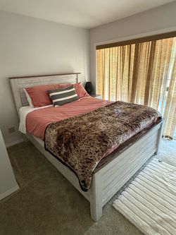 Rustic White Wood Queen Bed Frame
