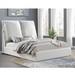 Queen Bed Frame Boucle Fabric White Brand New In Box Firm Price $570 Fully Slated 