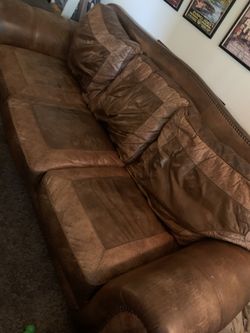 Leather Embossed Couch and Matching 1 1/2 Chair