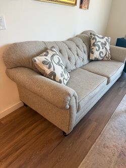Grey Camel Back Deep Button Couch
