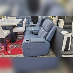 2026 New Power recliner sofa set with LED USB and Wireless chargers
