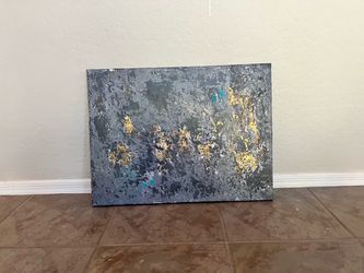 24x18 BRAND NEW Hand Painted Textured Grey/Gold/Turquoise Original Abstract Art